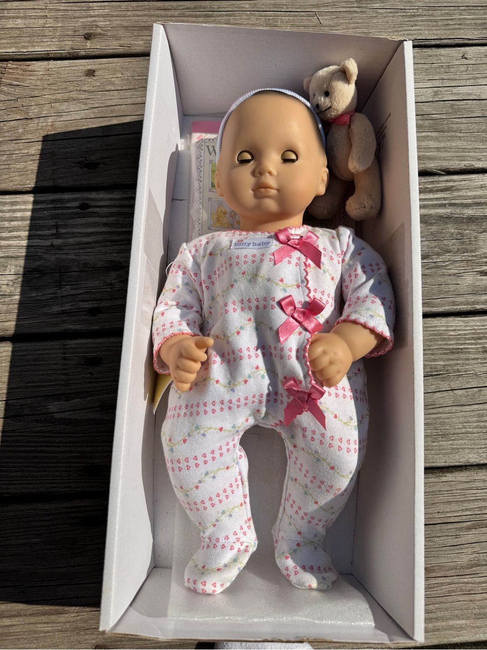 American Girl Baby Doll in Pink & White Sleep Outfit with Plush Bear - Picture 12 of 15